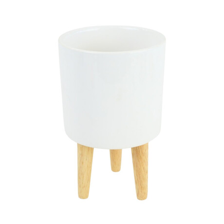 Maceta lisa de ceramica con pies de madera Maceta lisa de ceramica con pies de madera