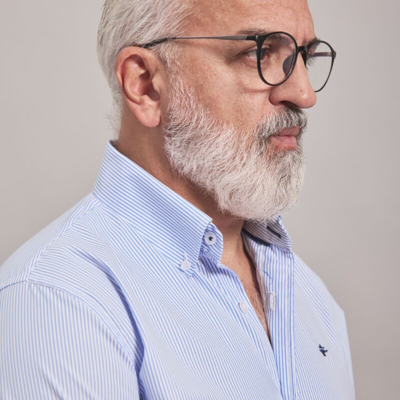 CAMISA OXFORD BLANCO RAYA CELESTE