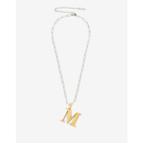 Collar Acero Inicial Letra ''m'' Combinacion Bicolor