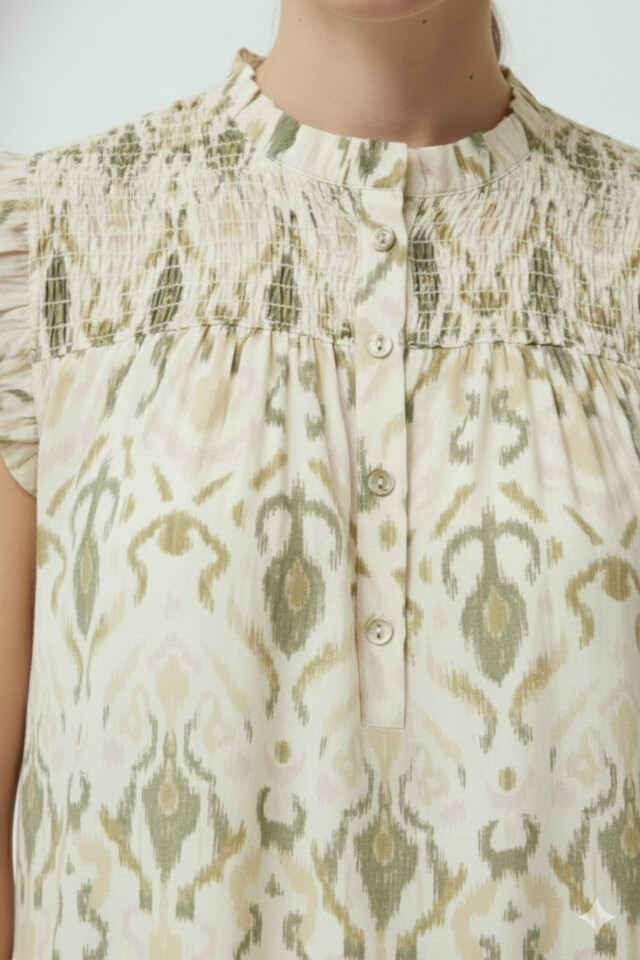 Blusa estampada punto smock verde oliva