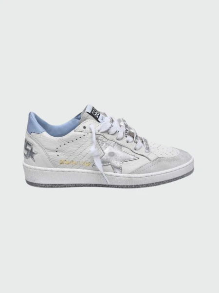 Golden Goose - Championes de cuero acordonados, Ball star Blanco