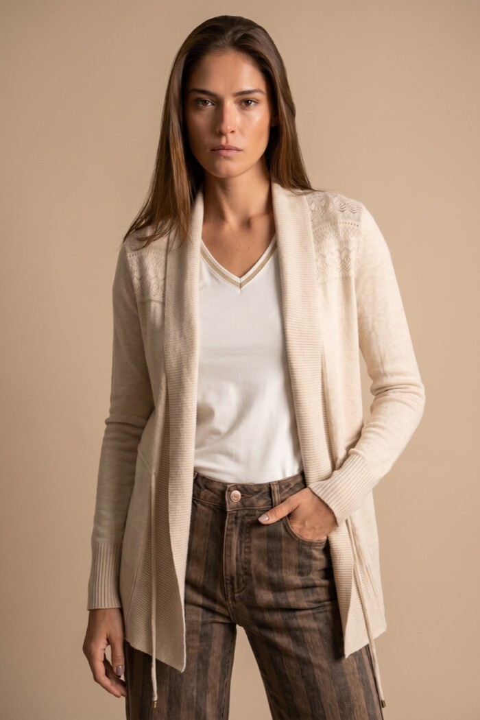 Cardigan C/solapa Algodón Elastano Beige Melange