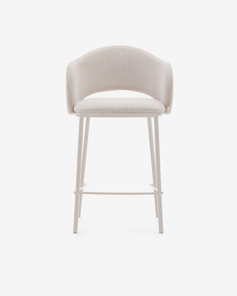 Taburete Maina de chenilla beige y patas de acero con acabado beige FSC Mix Credit 65 cm