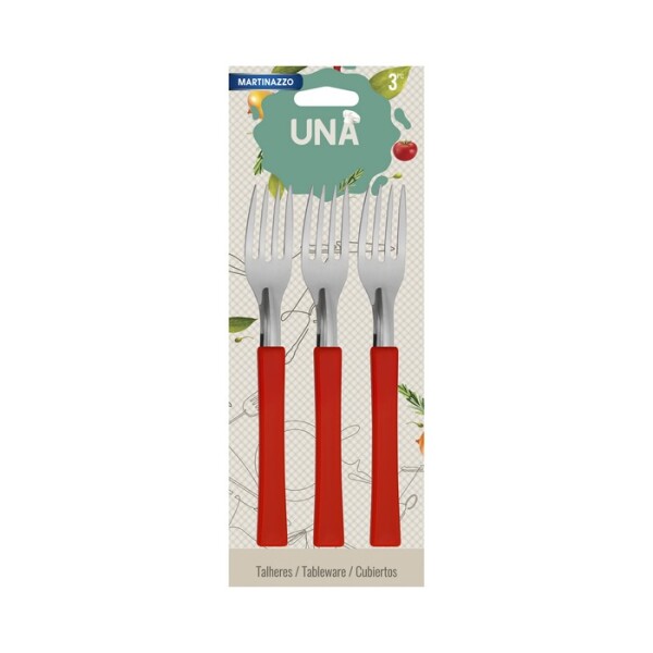 UNA Set 3 Tenedores M.Plastico Rojo 83310/8 UNA Set 3 Tenedores M.Plastico Rojo 83310/8