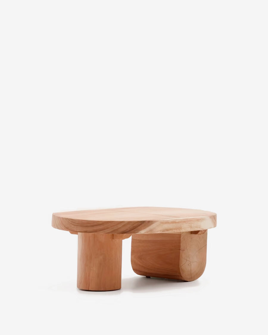 Mesa de centro Mosi con pie de madera maciza de mungur Ø 90 x 60 cm
