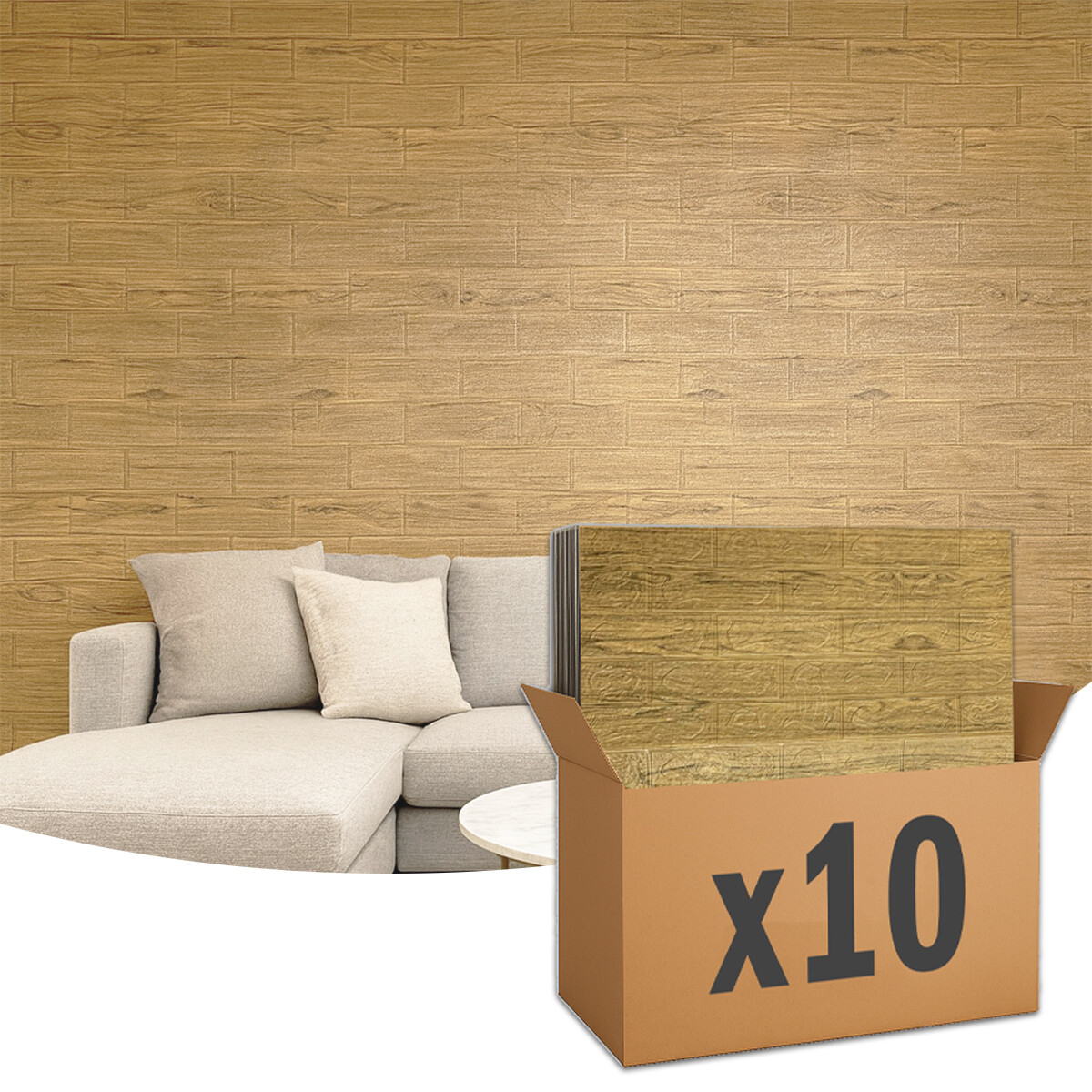 Panel Revestimiento Placa Pared Autoadhesiva Pack x10 - Madera oscura 
