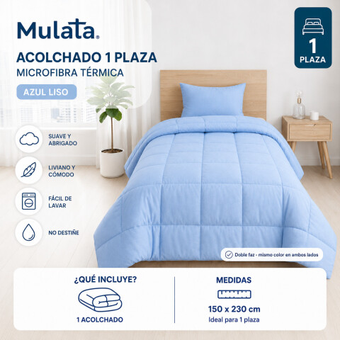 Acolchado 1 Plaza Doble Faz Microfibra Térmico 150 x 230cm - Azul Acolchado 1 Plaza Doble Faz Microfibra Térmico 150 x 230cm - Azul