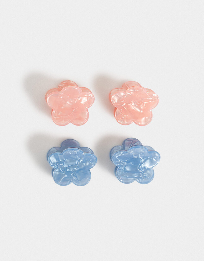 Hebillas Infantiles Con flores Set De Mini Broches - Combinacion Bicolor