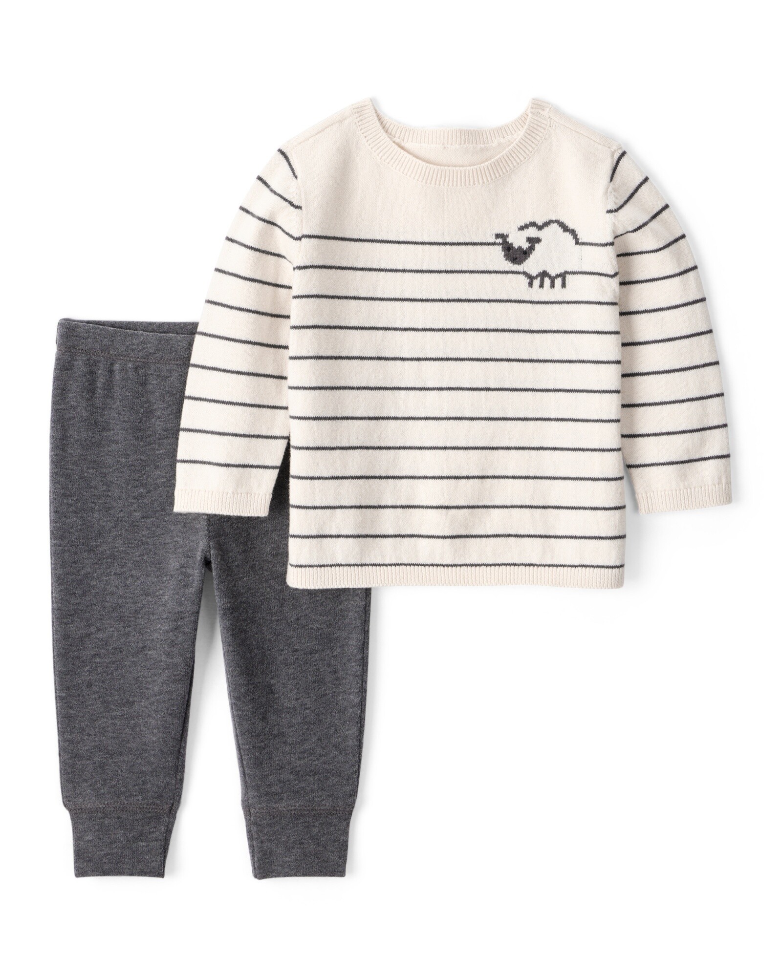 Set dos piezas de algodón, pantalón y remera, diseño a rayas Sin color