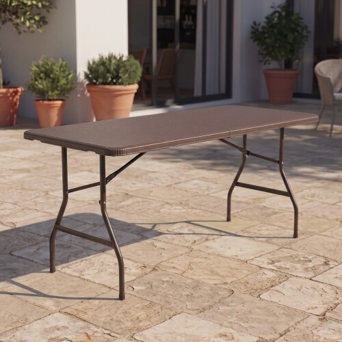 Mesa Plegable Simil Rattan 180 Marrón Mesa Plegable Simil Rattan 180 Marrón