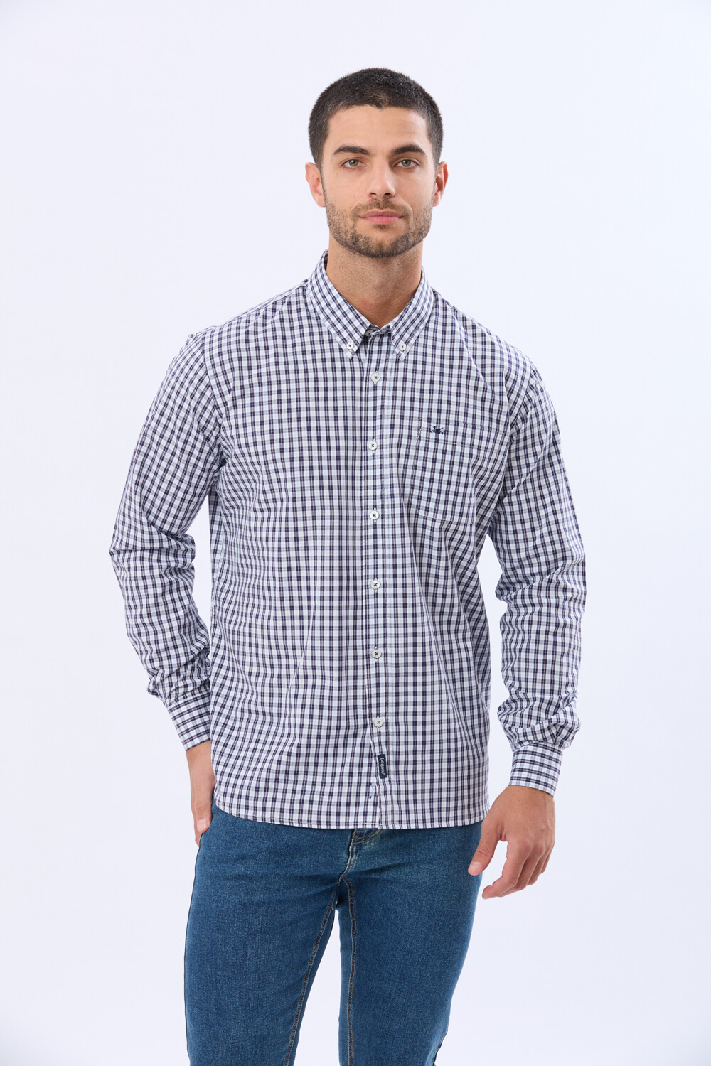 CAMISA SPORT A CUADROS Celeste