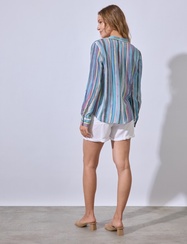 Blusa Gasa Print MULTI/CELESTE