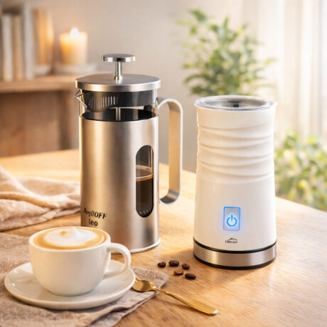 Kit Prensa Francesa 350 ml con Espumador de Leche Electrico Kit Prensa Francesa 350 ml con Espumador de Leche Electrico