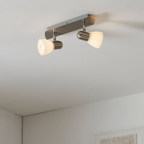 Aplique pared níquel 2xE14 pantalla vidrio opal EG6178