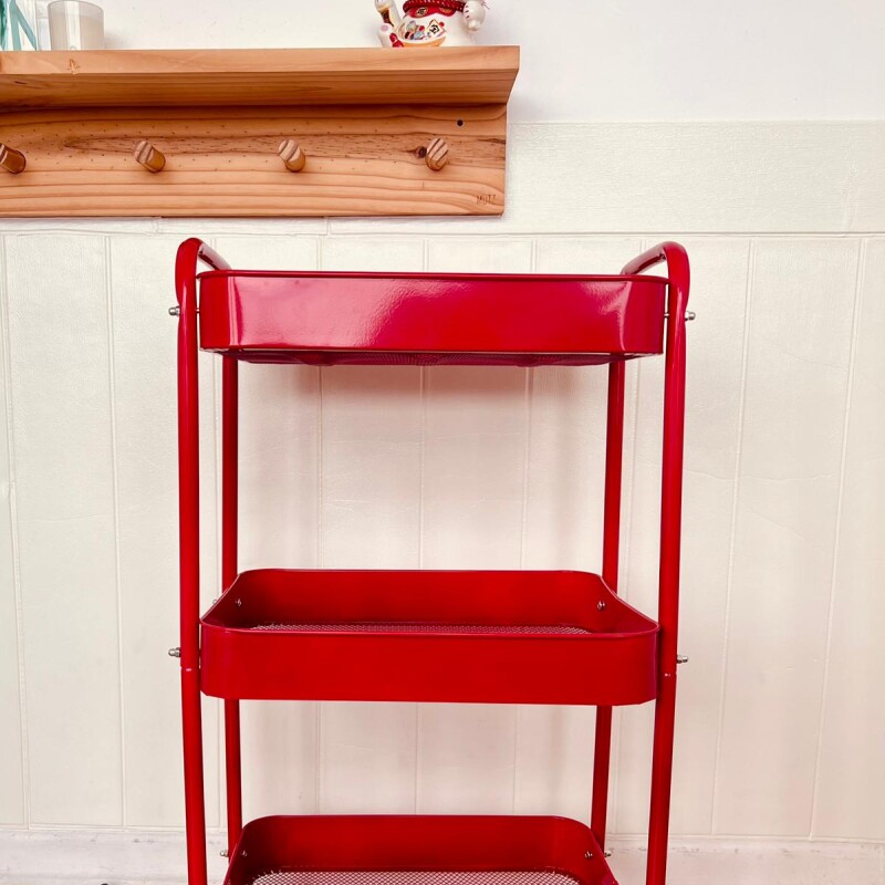 Carro Organizador metálico 3 Estantes y Ruedas Rojo