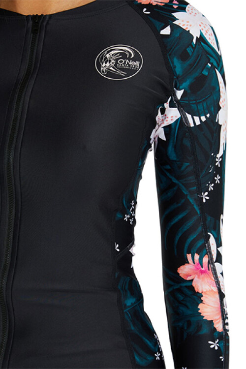 Bahia Front Zip Rash Vest · Manga Larga Hibisco Negro