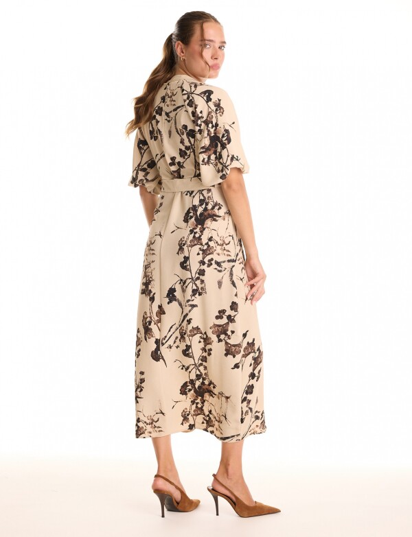 Vestido Maxi Cinto Flores BEIGE/MULTI