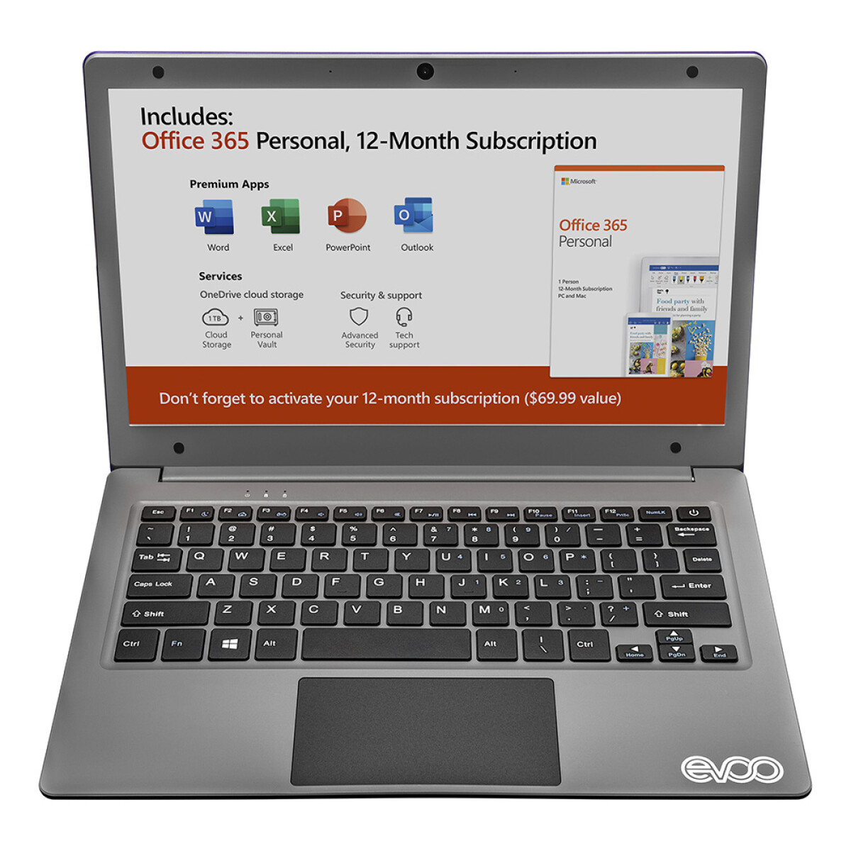 Notebook Evoo Dualcore 2.6GHZ, 4GB, 64GB Ssd, 11.6" Hd, Win 10 