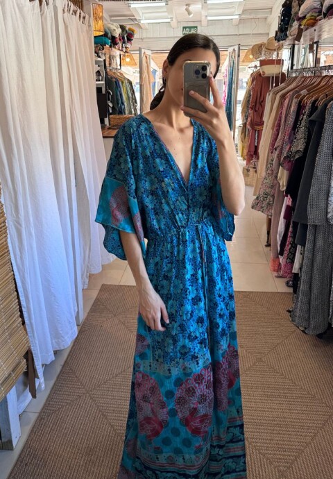 Vestido Manu de seda Tonos azules y petròleo