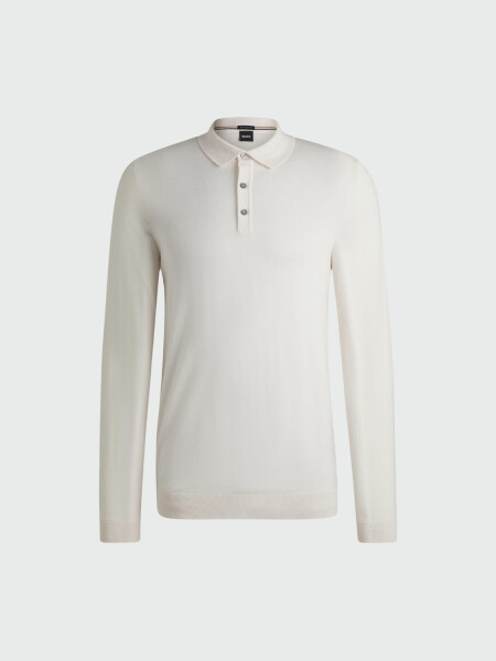 BOSS Polo de Punto Slim-Fit en Lana Merina Blanco Abierto