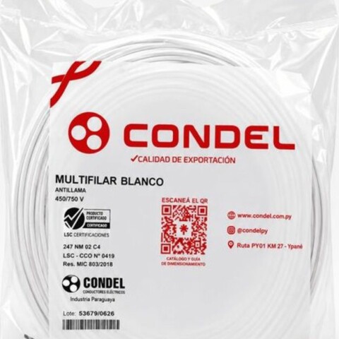 CABLE MULTIFILAR 1,00MM2 BLANCO CONDEL CABLE MULTIFILAR 1,00MM2 BLANCO CONDEL