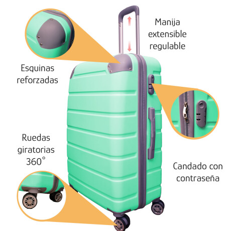 Valija Grande Rígida c/4 Ruedas Dobles 360° Asa sup. y lat. Turquesa