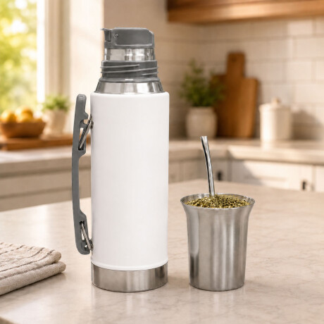 Termo 1Lt Acero Inox con Manija Retráctil y Tapa Mate Comet Blanco