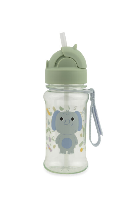 Botella de plástico tritan, con sorbito, diseño elefante Sin color