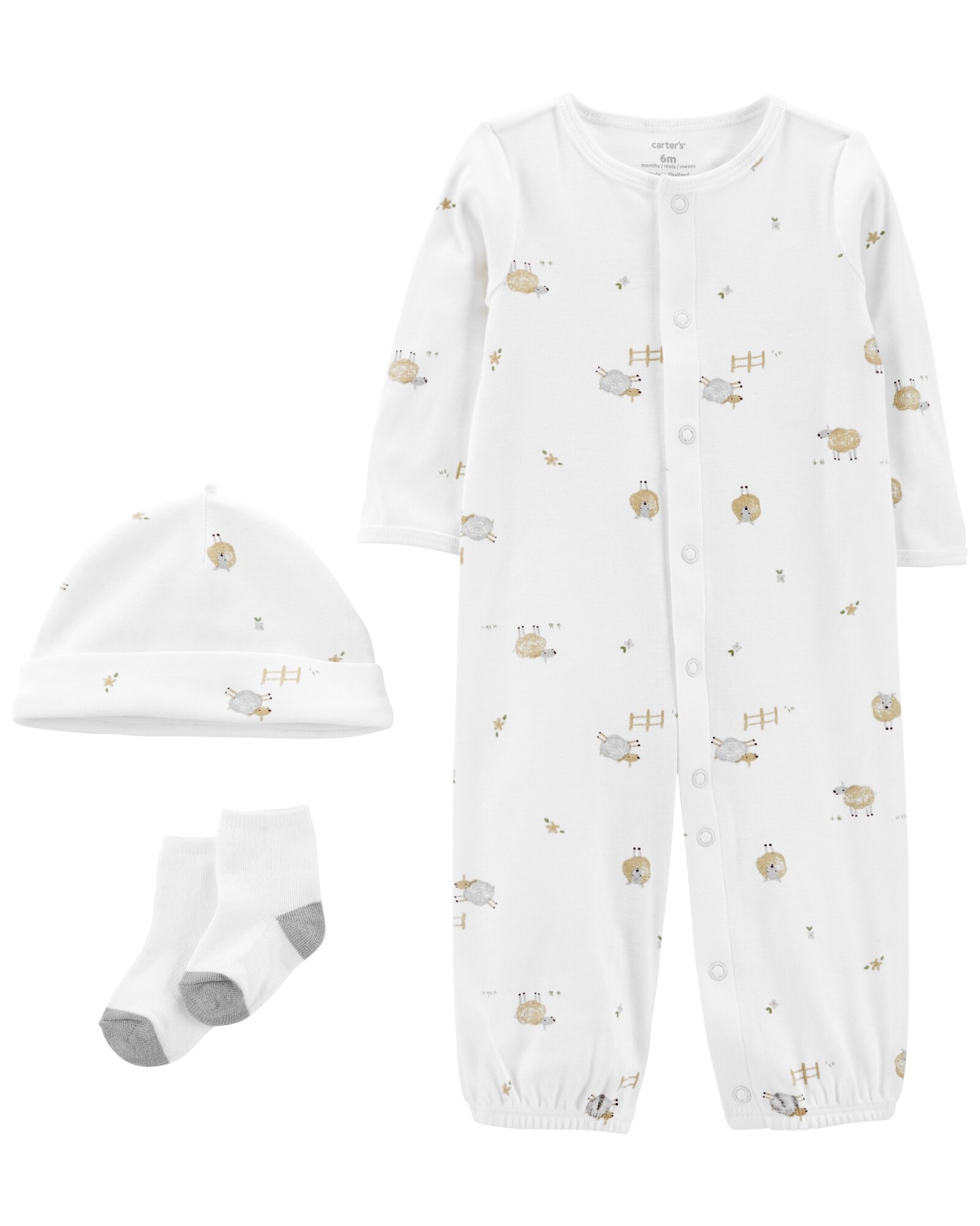Pijama convertidor de algodón con medias y gorro, diseño ovejitas Sin color