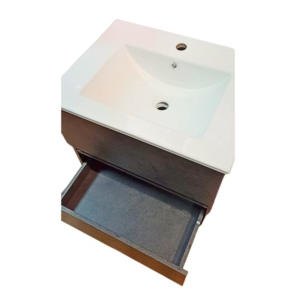 Mueble de baño suspendido Gris Oscuro 80 cm con bacha de loza Mueble De Baño Suspendido Gris Oscuro 80 Cm Con Bacha De Loza