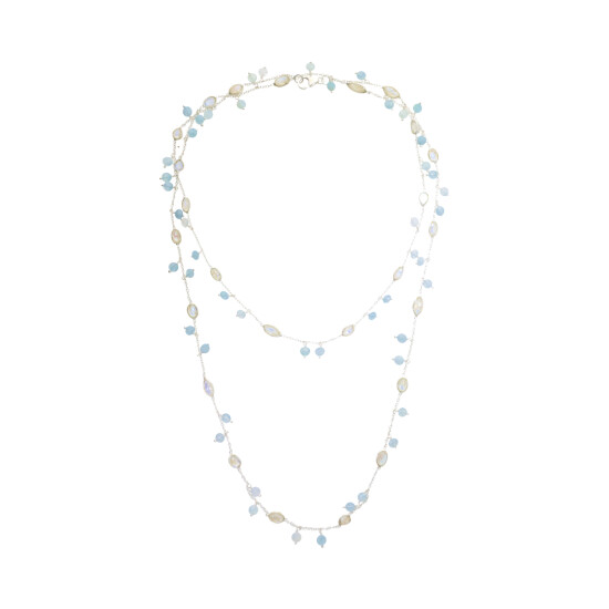 Collar Cadena Karvik Aguamatina Y Piedra De La Luna Plata 925 0