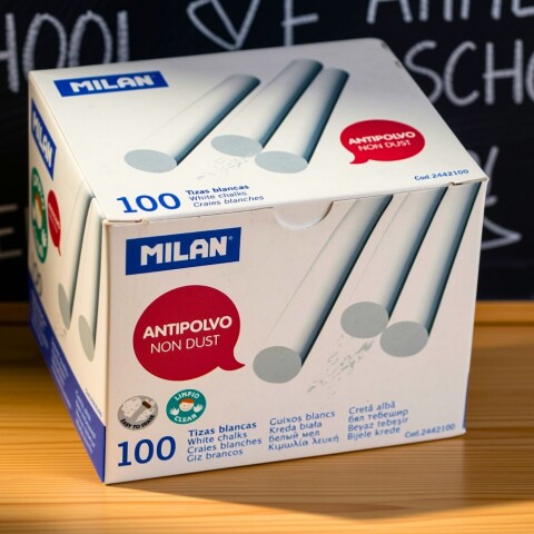 TIZAS BLANCAS MILAN ANTIPOLVO CAJA DE 100 UNIDADES TIZAS BLANCAS MILAN ANTIPOLVO CAJA DE 100 UNIDADES