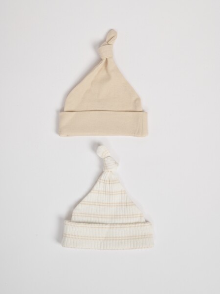 Pack x2 gorro algodón rayas Biege