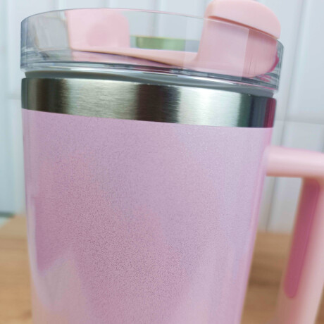 Vaso termico de acero con asa Rosado
