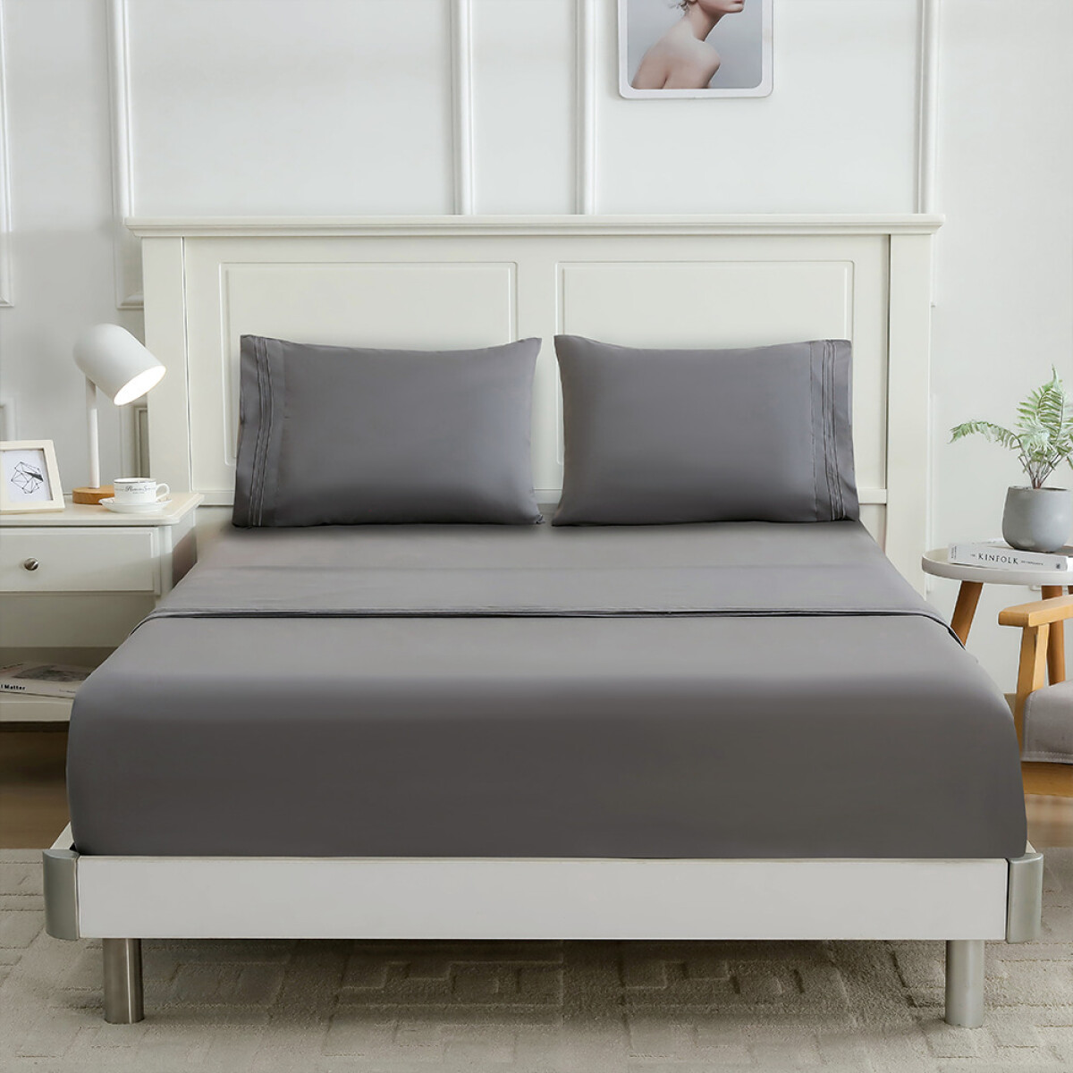 JUEGO DE SABANAS PREWASH CON BORDADO LANCASTER 2 PLAZAS - GRIS 
