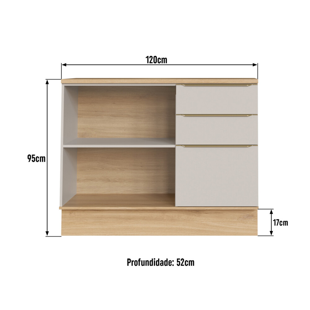 Bajo mesada Everest 1,20 m con 2 puertas y 3 cajones Color: Carvalho/Panna Bajo Mesada Everest 1,20 M Con 2 Puertas Y 3 Cajones Color: Carvalho/panna