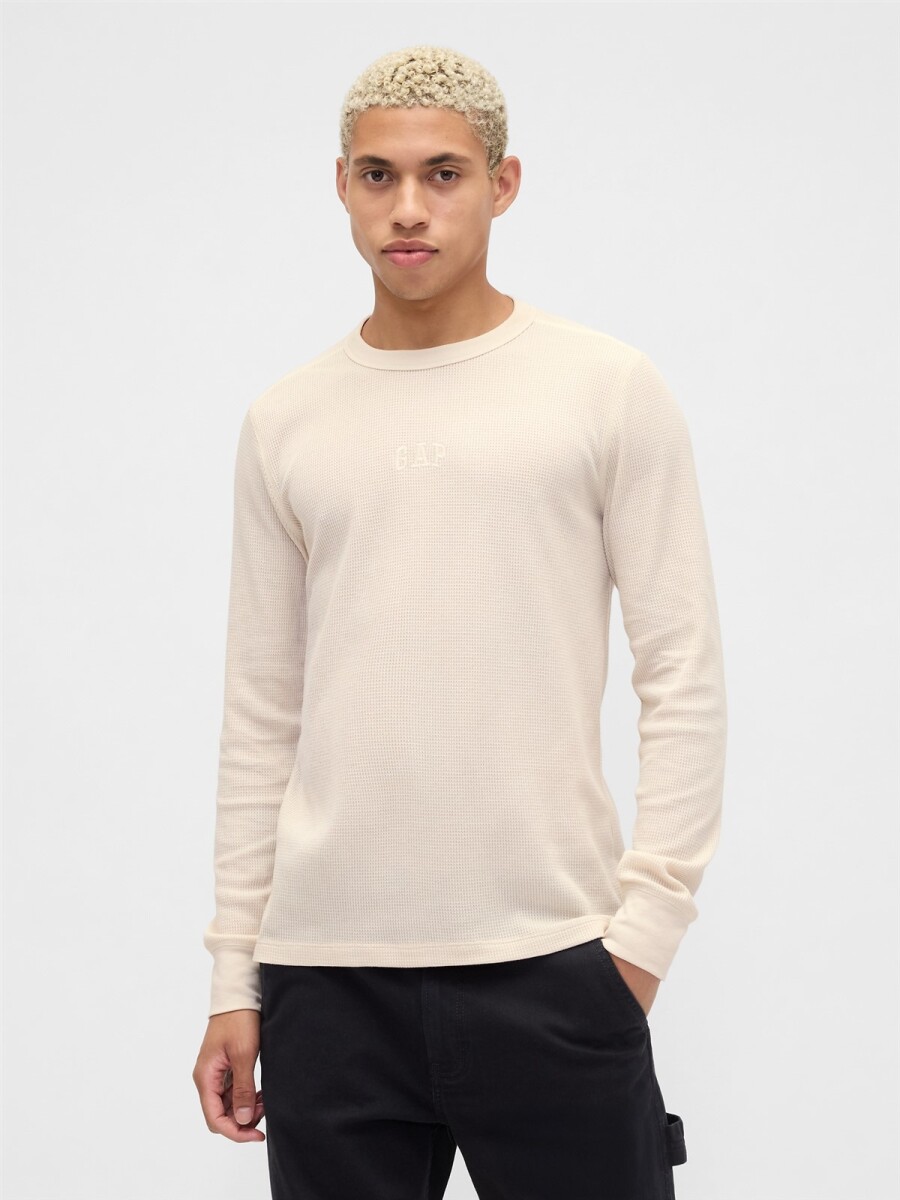 Remera Waffle Manga Larga Logo Gap Hombre - Chino 