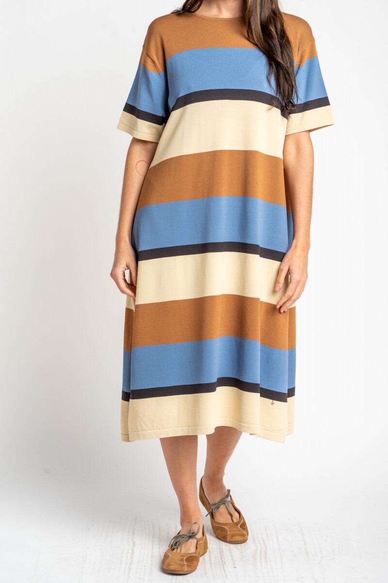 Vestido Tejido A Rayas Ceruleo