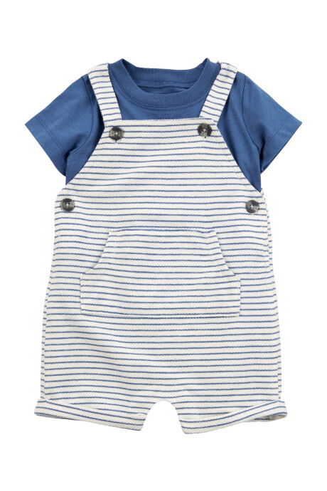 Set dos piezas de algodón, enterito corto y remera, diseño a rayas Set dos piezas de algodón, enterito corto y remera, diseño a rayas