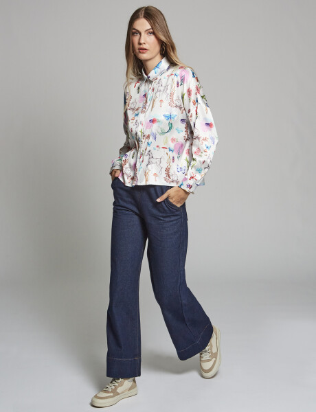 Camisa boxy estampada multicolor