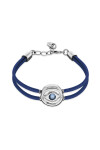 PULSERA DE CUERO DOBLE AZUL CON DETALLE DE OJO EN ALEACIÓN DE METALES BAÑADO EN PLATA Y CRISTAL Pulsera