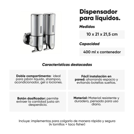 Set de dispensador doble para liquidos con tapa hermética Transparente