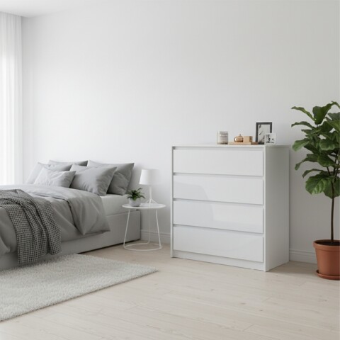 Comoda Cajonera Carla para Dormitorio 4 Cajones con Rieles Telescópicos - Blanco Comoda Cajonera Carla para Dormitorio 4 Cajones con Rieles Telescópicos - Blanco