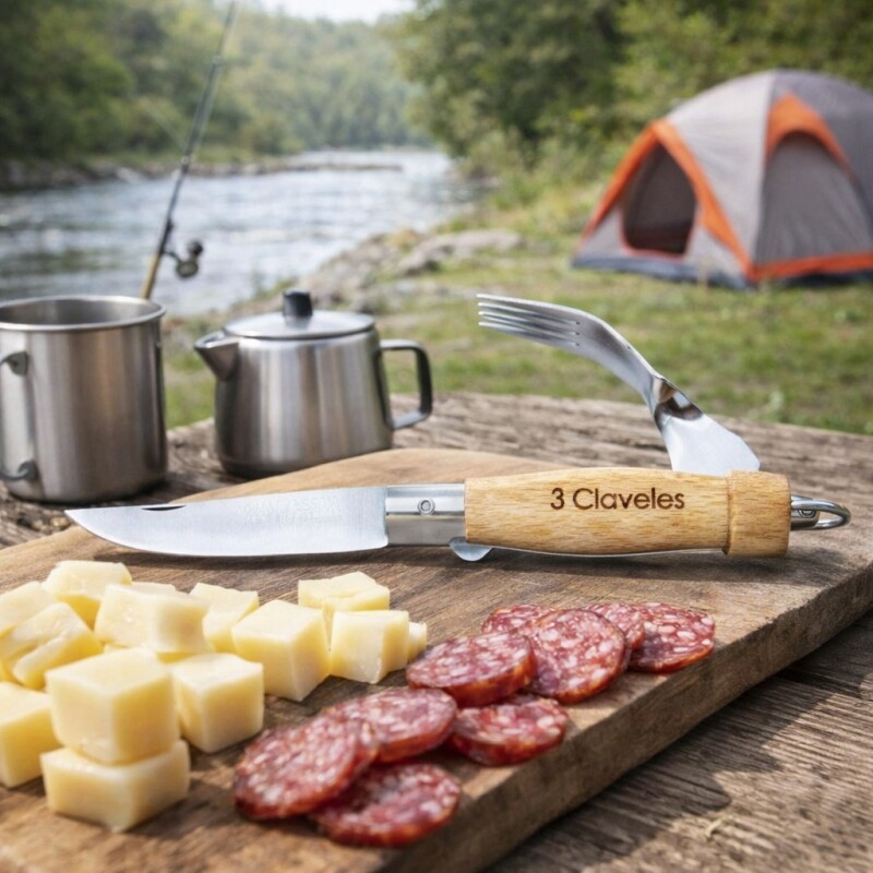 Navaja Multifuncional Camping con Cuchilla y Tenedor de Acero Inoxidable Mango de Madera de Haya Navaja Multifuncional Camping con Cuchilla y Tenedor de Acero Inoxidable Mango de Madera de Haya