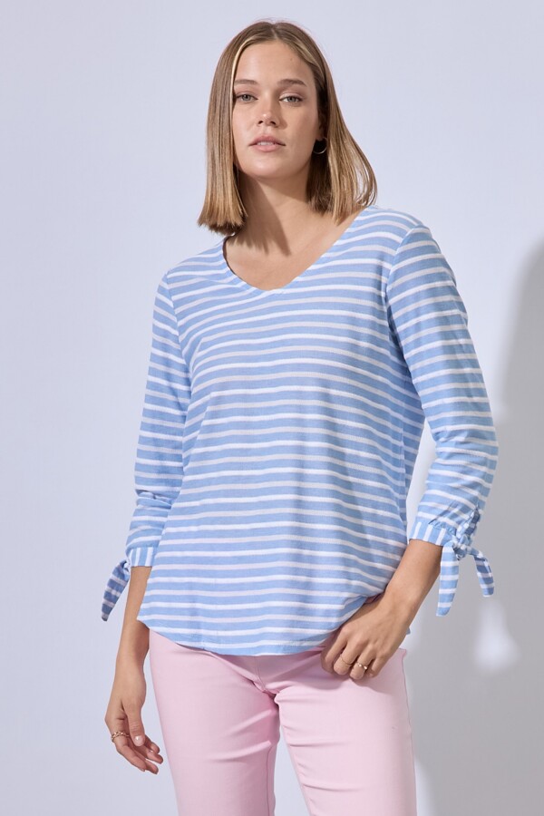 Blusa Algodon Lineas CELESTE/MULTI