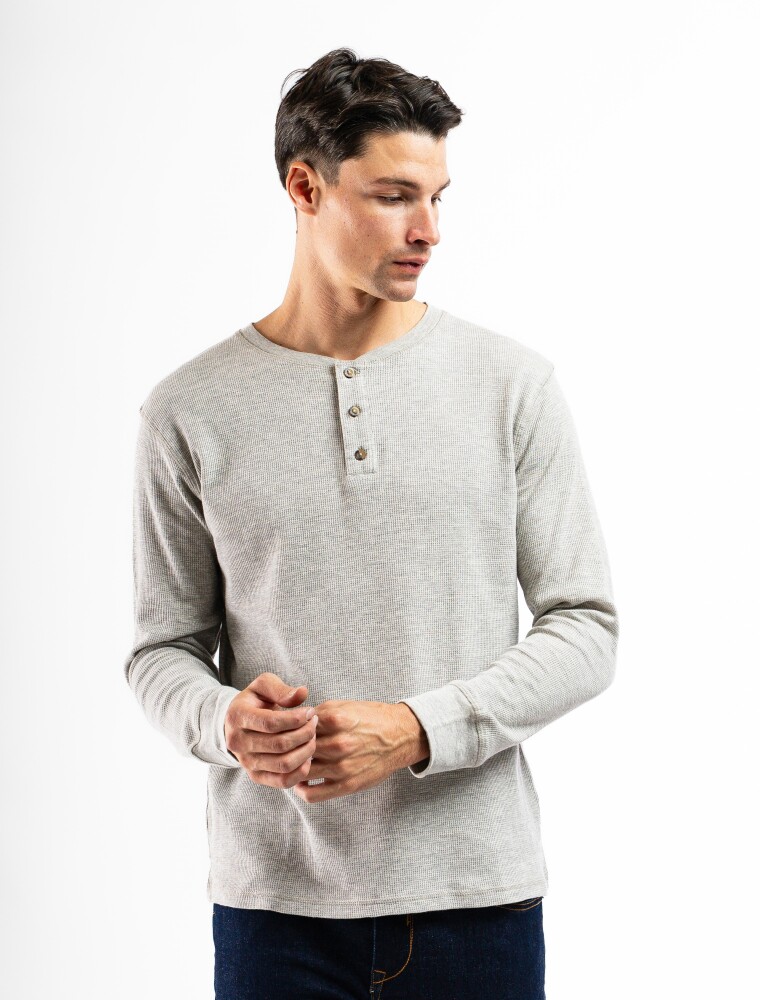 Remera Manga Larga Termal con Botones Gris Melange