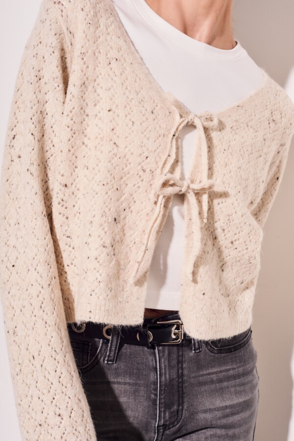 Cardigan Lazos Bouttonne Beige Melange