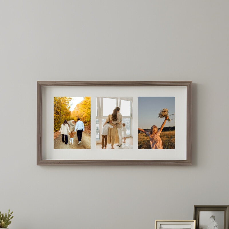 Portarretrato cuadro para tres fotos 41x23cm rectangular MADERA