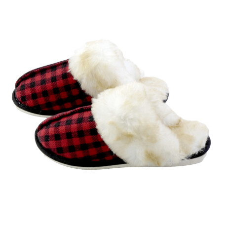 PANTUFLA DAMA ESCOCES ROJO FORRADO PIEL SUELA GOMA PANTUFLA DAMA ESCOCES ROJO FORRADO PIEL SUELA GOMA