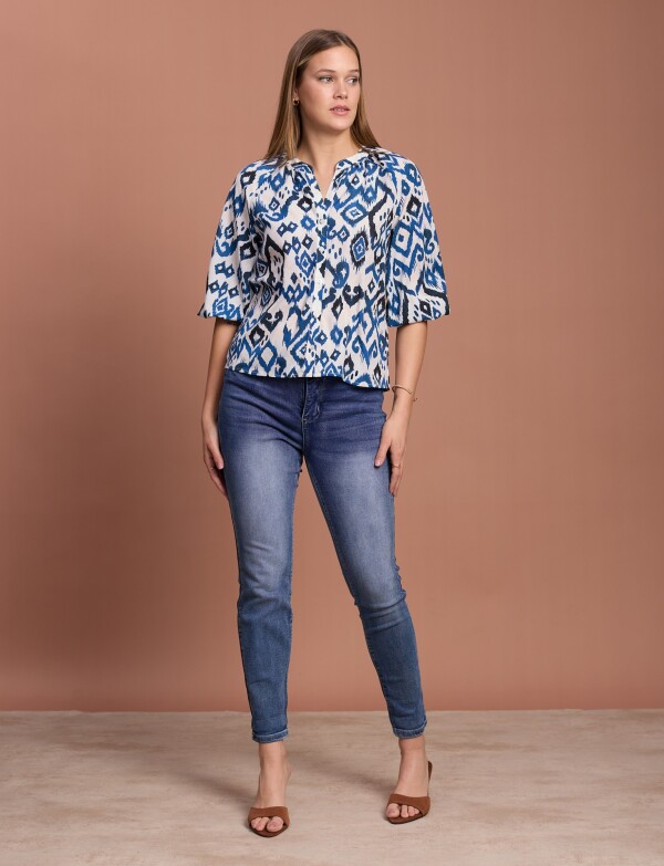 Blusa Botones BLANCO/AZUL